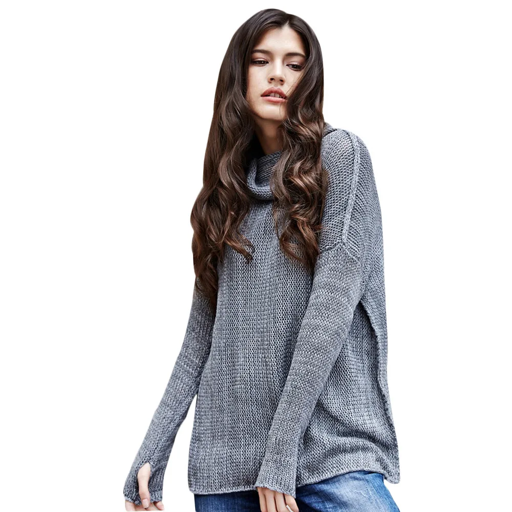 Новый Для женщин модная одежда с длинными рукавами свитер трикотажный пуловер для девочек зима-осень Oversized Turtleneck джемпер теплый Топы