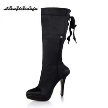 LLXF/мотоциклетные сапоги до колена на платформе; сезон осень-зима обувь на молнии на тонком каблуке 14 см женские свадебные туфли-лодочки на шнуровке; botas mujer