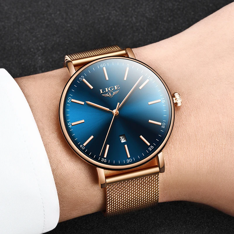 Women's Watch LIGE Top Brand Luxury Women Fashion Casual All Steel Ultra-Thin Mesh Belt Quartz Clock Relogio Feminino+Box