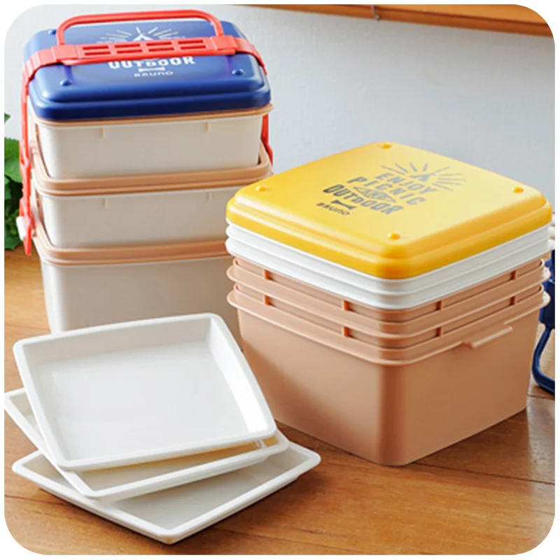 3 Layers Large Capacity Microwavable Lunch Box Plastic Lunchbox Adult Picnic Camping Bento Boxs Japanese China Dinnerware Set
