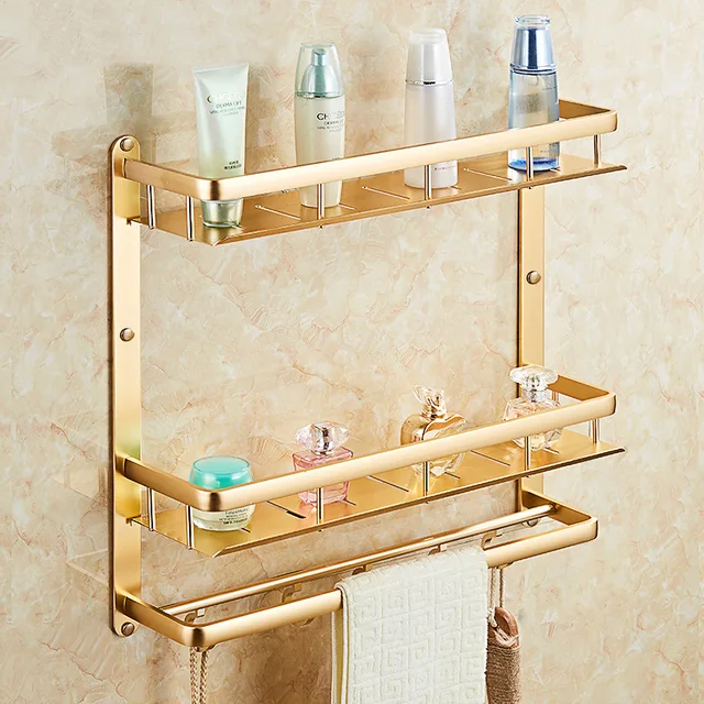Bathroom Shelf European Antique Titanium Gold Double Layer Space