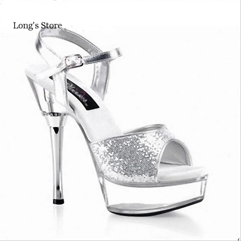 

CDTS Plus:35-46 2016 SUMMER Peep Toe zapatos mujer sandals 14cm thin high heels crystal platform sexy woman shoes wedding pumps