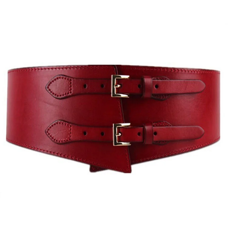 Buy 2017 Double leather ladies vintage elegant wide