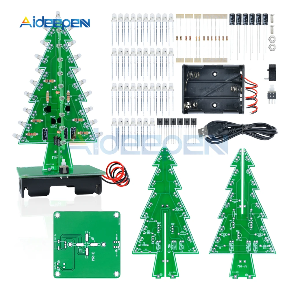 

Three-Dimensional 3D Christmas Tree LED DIY Kit Red/Green/Yellow LED Flash Circuit Kit Electronic Fun Suite