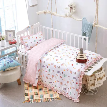 

3Pcs Cotton Bed Kit For Boy Girl Cartoon Fruit Pattern Baby Bedding Set Includes Pillowcase Bed Sheet Duvet Cover Without Filler