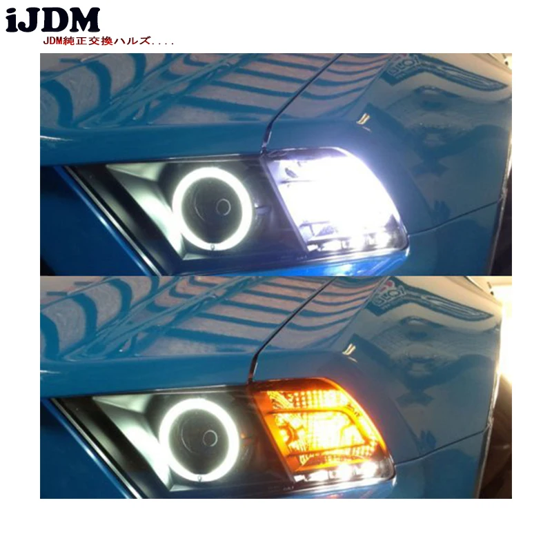 IJDM автомобильный 7443 светодиодный Диод Белый/янтарный двойной цвет Switchback SRCK 7443 7444 T20 W21/5 светодиодный лампы для передних указателей поворота, 12 В