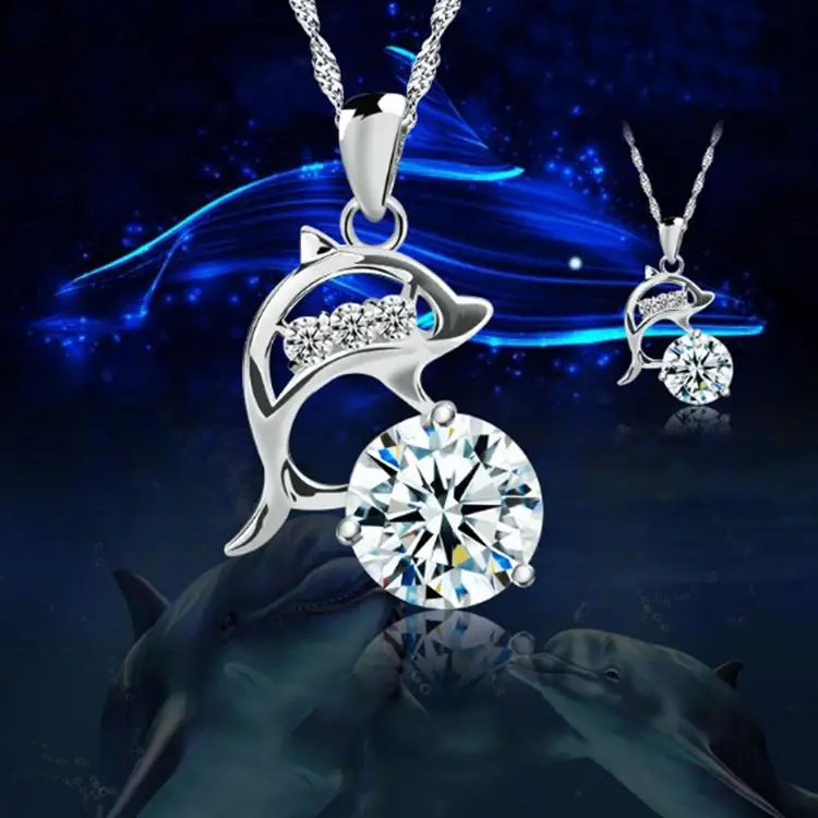 

Jumping Dolphins Rhinestone Silver Plated Creative Pendant Necklace Without Chain