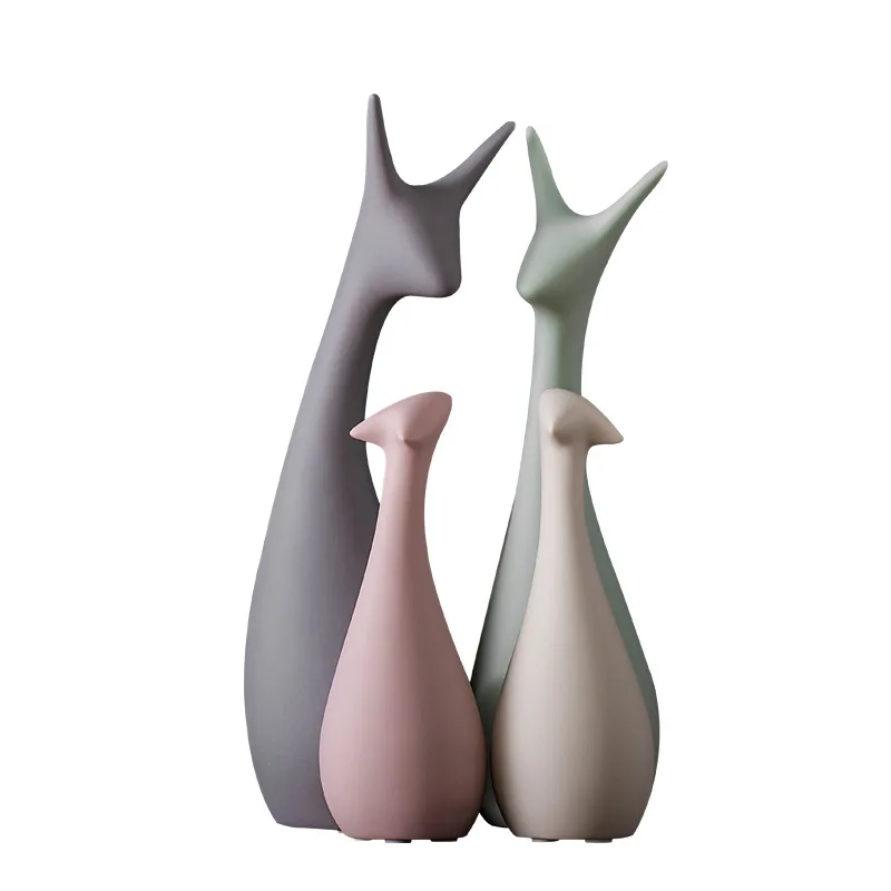 

Nordic Style Ceramic Animal Ornaments Cute Cat Deer Model Figurines Miniatures Living Room Bedroom Study Decoration Crafts Gifts
