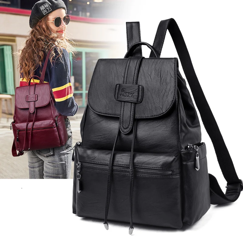 Женский рюкзак, Высококачественная кожаная школьная сумка для леди, Большой Вместительный женский рюкзак для путешествий, повседневные сумки через плечо