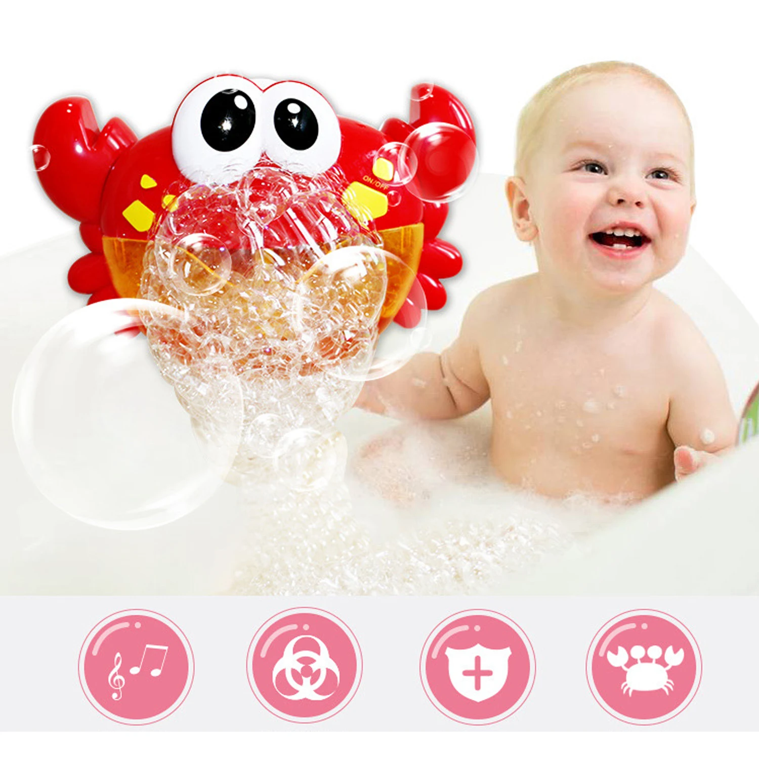 Cute Funny Crab Shape Music Bubble Maker Machine Blower Toy with 12 Songs for Children Kids Baby Showers Swimming Pool Bathtub