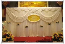 3M*6M white ice silk wedding backdrop curtain with swags Wedding Props Satin Drape pleated Wedding Stage Decorations Backdrops