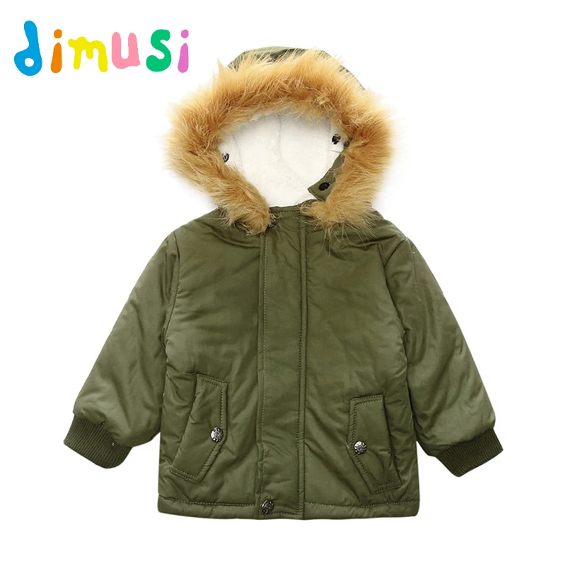  DIMUSI Baby Boys Winter Jacket Army Green Thick Removable Fur Hooded Warm Coats Kids Boys Padded Wi