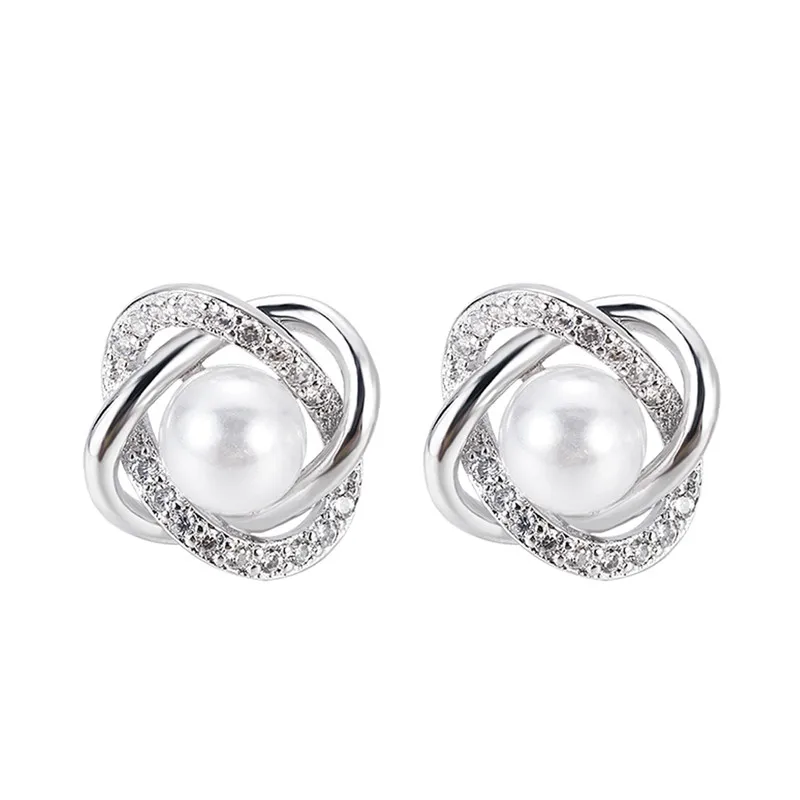 Покрытые серебром серьги-гвоздики с кристаллами и жемчугом в форме звезды для женщин, свадебные ювелирные изделия, аксессуары для невесты, женские серьги