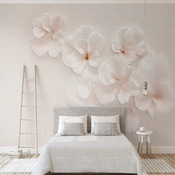 

beibehang Custom 3d HD wallpapers for living room Sakura Emboss wallpaper Nordic Flower Simple Mural TV Background Wallpaper