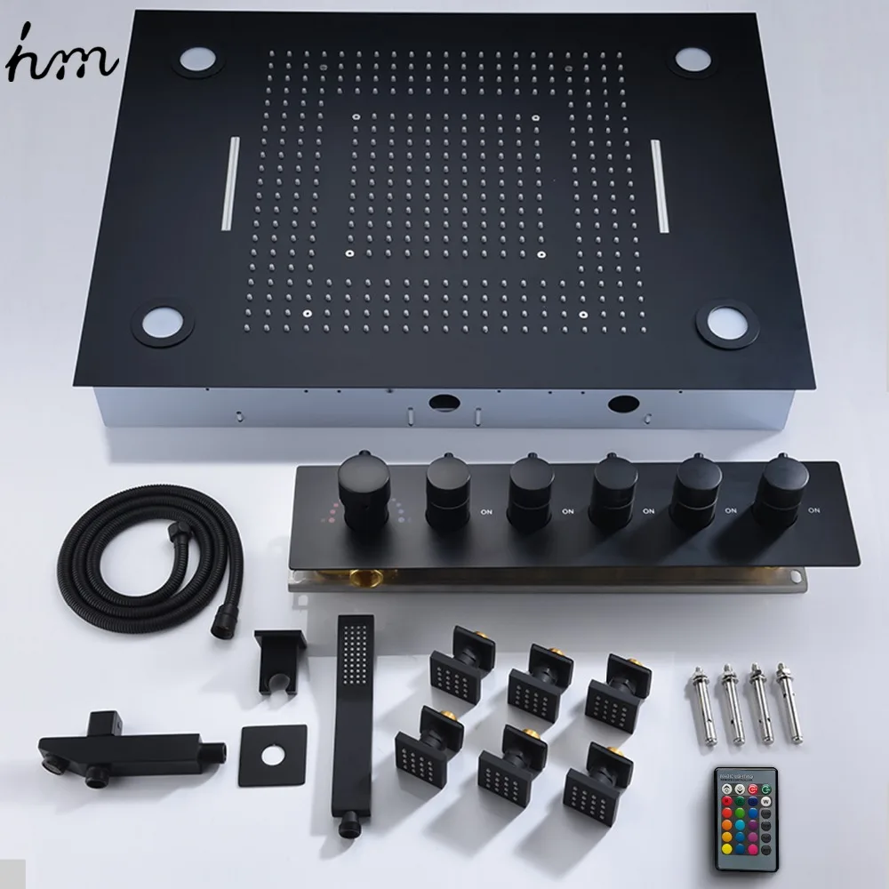 Hm Многофункциональный душевой набор светодиодный светильник с дистанционным управлением черная латунь Душевая система