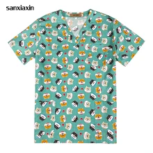 С v-образным вырезом новая печать хирургическая медицинская форма больница Медсестры скраб Топы салон красоты стоматолога клиника аптека ПЭТ ветеинар униформа