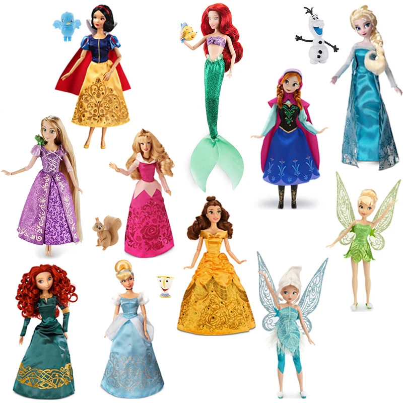 

1pcs Genuine Disney 8Style 30CM Rapunzel Belle Mulan Merida Anna Elsa Multi Jasmine joint princess doll Girl gift For Kids