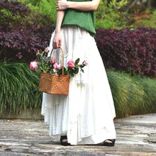 Сезон весна-лето; красная, черная, зеленая, хлопковая и льняная плиссированная Женская юбка для танцев в пол; женские юбки