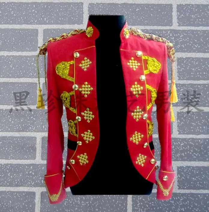 Red men suits designs royal cosplay stage costumes for singers men
