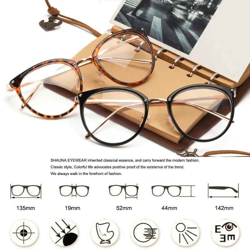 Женские очки shauna круглые очки оправа металлические ножки прозрачные линзы очки