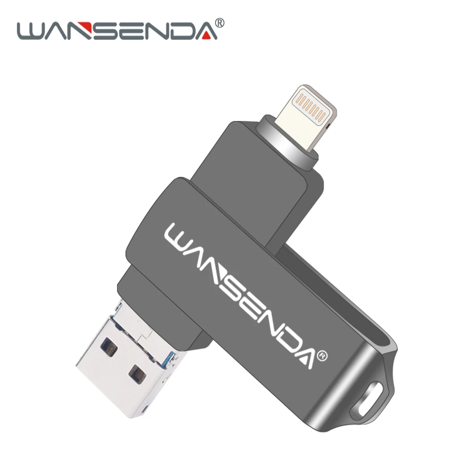 WANSENDA USB флеш-накопитель 128 Гб OTG флеш-накопитель для iPhone/Android/PC 3 в 1 микро USB накопитель 3,0 16 ГБ 32 ГБ 64 ГБ флеш-накопитель - Цвет: Серый