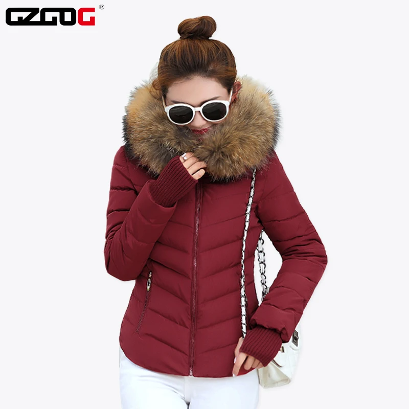 2017 novas mulheres da moda jaqueta casaco de Inverno quente mulheres jaqueta de algodão Fino de algodão roupas outerwear fêmea Grande colar cabelo