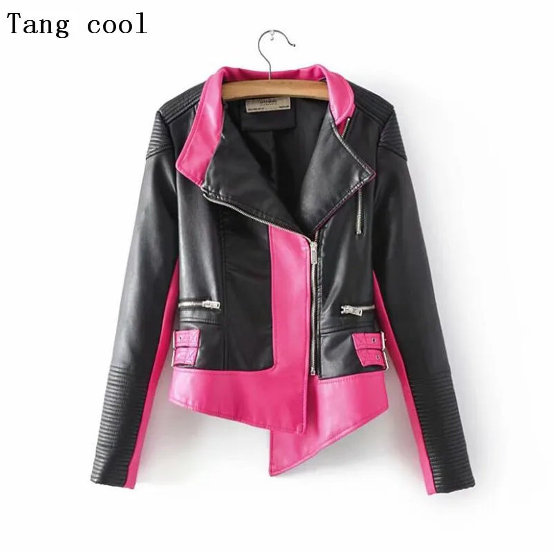 Tng классная куртка из искусственной мягкой кожи женская розовая байкерская куртка с длинным рукавом в стиле панк-рок Осенняя мотоциклетная куртка из искусственной кожи на молнии