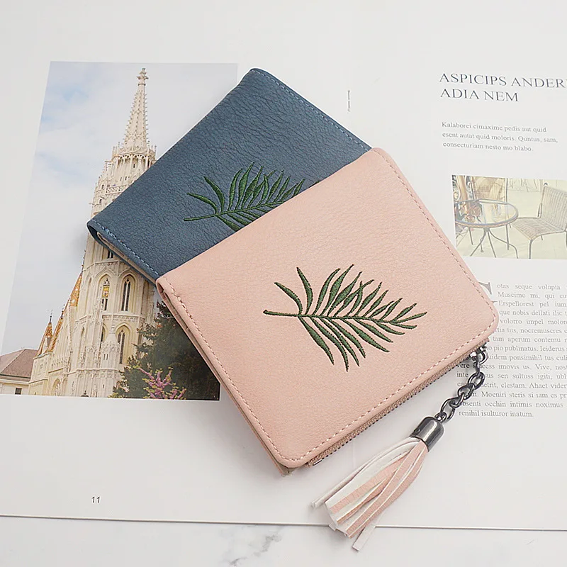 

2019 Brand Leaves Women Wallet Soft PU Leather Tassel Women's Clutch Wallet Female Designer Wallets Coin Card Purse Carteras