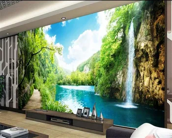 

beibehang 3d living room wallpaper beautiful romantic painting flowing water landscape home decoration background wall painting