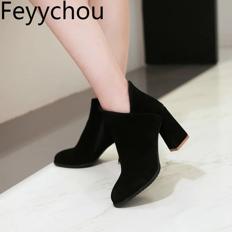 

Women Boots Autumn Winter Super High Heel Warm Flock Zip Round Toe Ankle Basic Chelsea Shoes 2019 New Sexy Fashion Black Gray