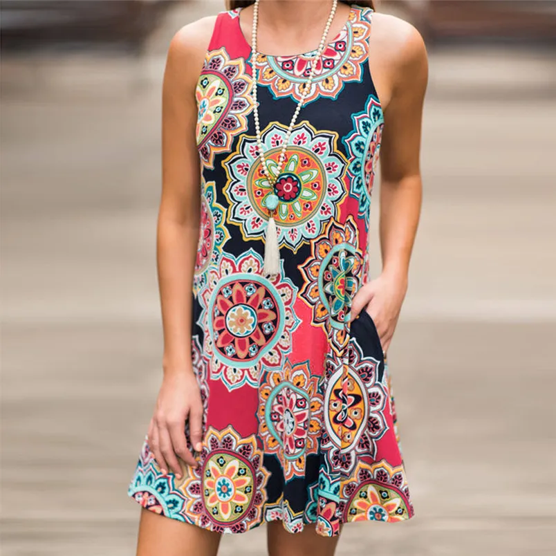 women dress summer 2018 of sleeveless and mini beach dress famele flower print fashion daily casual dropshipping 40AT211
