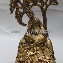 1" Китайский Фиолетовый Бронзовый Золотой Свинка Думает Кван-инь Гуаньинь Богиней Дерева Статуя