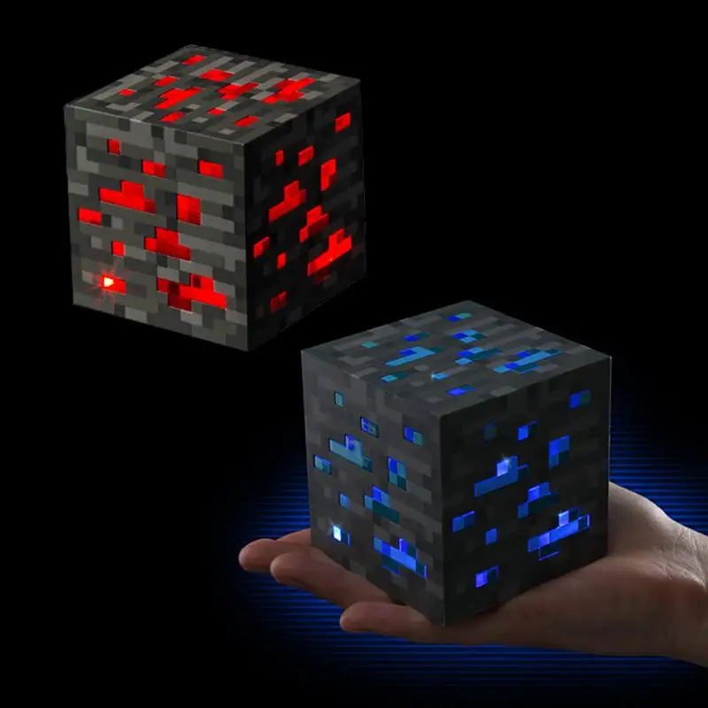 Newest Original Light Up Minecraft Lamp LED Redstone Ore Square Minecraft Figure Toy Flash Diamond Ore Birthday Gift