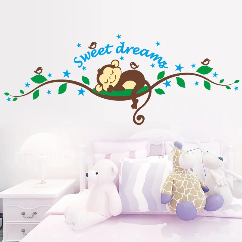 

Sweet Dreaming Sleeping monkey on the trees wall stickers for kids rooms 1203 wall decal Mural Kids Nursery Bedroom Decoration