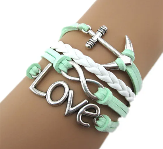 Oneckoha Handmade Braided Pu Leather Bracelet Sideway Vintage Alloy Oneckoha Handmade Braided Pu Leather Bracelet Sideway Vintage Alloy Ship Anchor Infinity Love