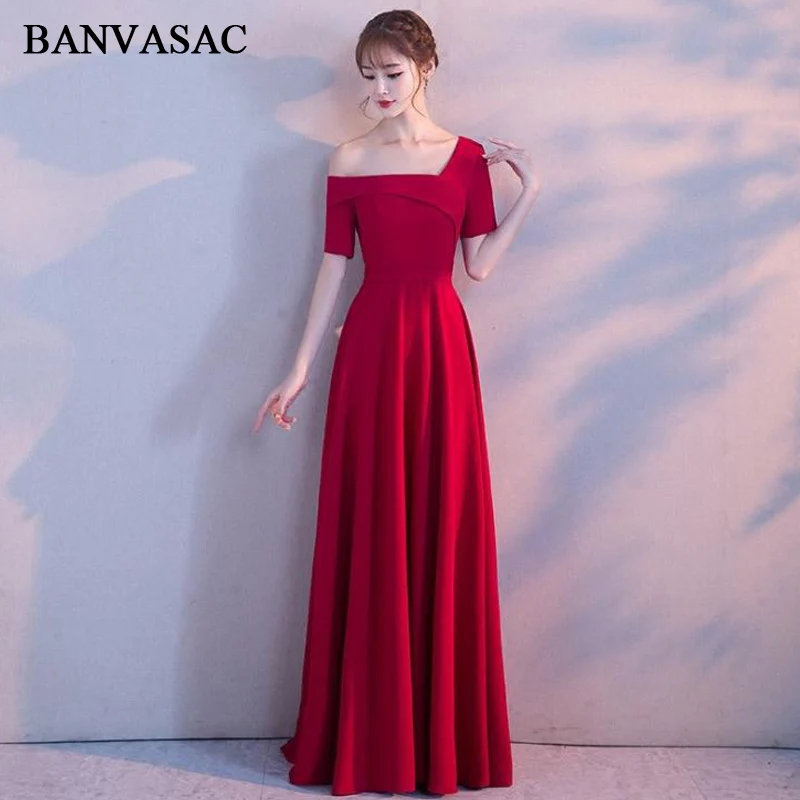 BANVASAC 2018 Длинные вечерние платья а-силуэта с вырезом лодочкой и драпировкой