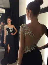 Robe De Soiree Long Prom Dress 2016 One-Shoulder Floor Length Side Slit A-Line Crystal Beading Chiffon Prom Pageant Formal Gown grace karin evening dresses long one shoulder floor length chiffon formal prom dress gowns robe de soiree longue 2018