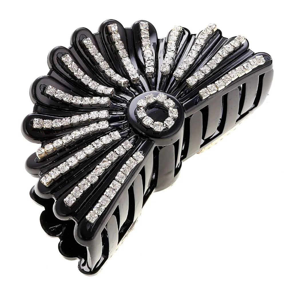 

Top Quality Headwear Women Hair Accessory Plastic Large Crystal Flower Hair Claw Black Hair Clips for women Hair Jewelry