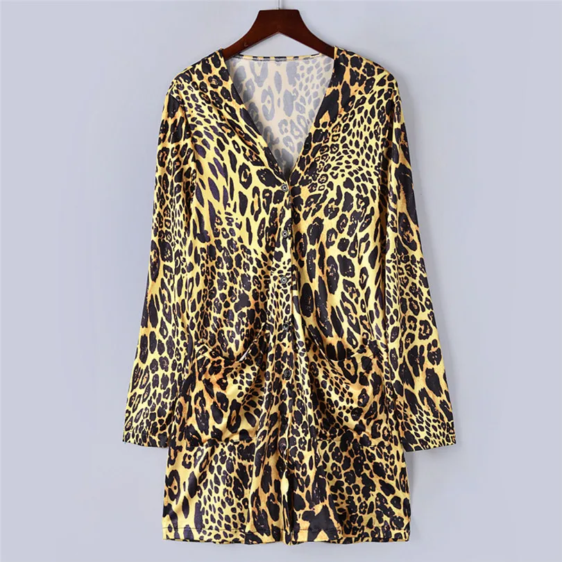  Fashion Womens Autumn Winter Casual Long Sleeve Leopard Print Fashion Coat Bllouse T-Shirt Tops Long coat New Arrival#4F01 (20)