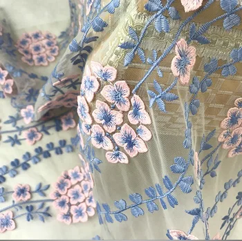 

LASUI 1y=1 lot High-end 3d Hydrangea embroidery lace fabric diy wedding dress Cheongsam,bridal gown. lace apparel fabrics X0362