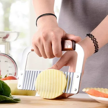

Multi Function Hardwood Handle Stainless Steel Wavy Vegetable Soap Cutter Wavy Potato Slicer Free Shipping W8835