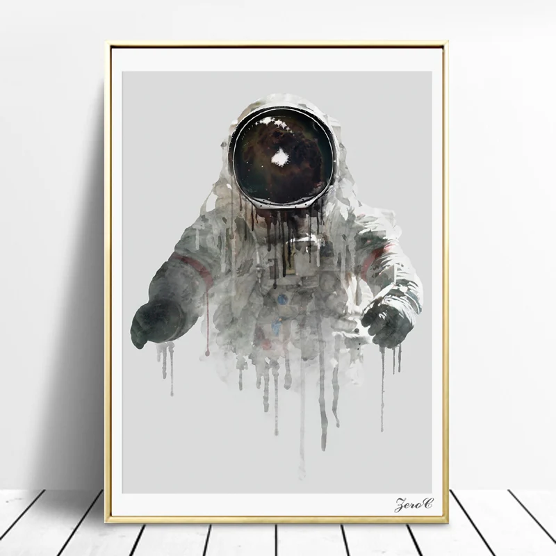 Nordic Style Canvas Art Print Watercolor Paintings, Posters and Prints Astronaut Wall Pictures for Home Decoration, Wall Decor