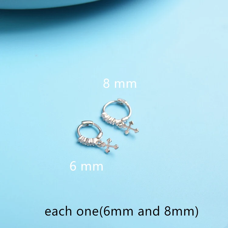 925 sterling silver earrings fashion zircon mini cross ear ring ear bone ear buckle cute wild female girl boy silver ear jewelry - Окраска металла: silver 6mm and 8mm