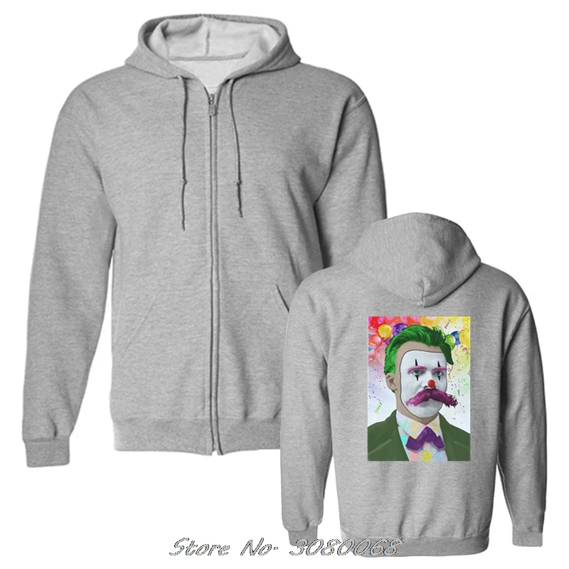Веселые Nihilism толстовки Friedrich Nietzsche клоун молнии Флисовые Толстовки Новая мода с
