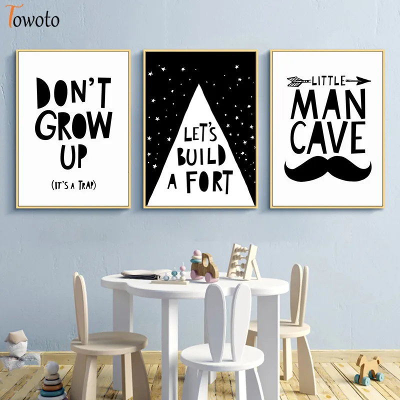 

Monochrome Nursery Wall Art Scandinavian Canvas Painting Quote Poster Print Boys Room Decoration Pictures Playroom Wall Decor