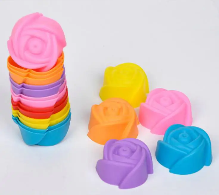 10PCS Rose flower Silicone Samll Loaf Pan Muffin Baking Cups Cupcake Mold Mould