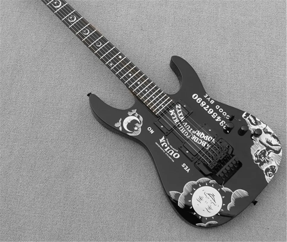 Карго-гитара в черном и белом цвете, 24 звуковых электрогитары, finger-plate star and moon Mosaic, black lock tuner