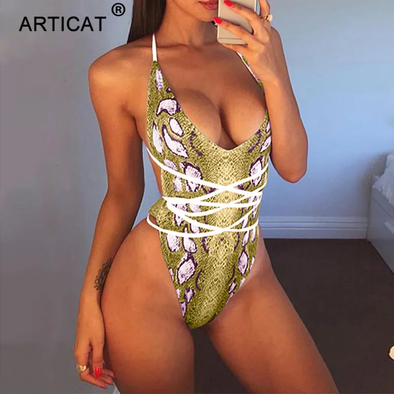 Articat печати Сексуальная Push Up боди Для женщин летний купальник ремень спинки Bodycon