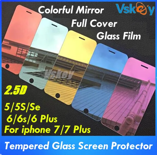 imágenes para 10 unids colorful espejo cubierta completa de vidrio templado para iphone 7 plus protector de pantalla para iphone 6 6s plus 5S protectora película imágenes para 10 unids colorful espejo cubierta completa de vidrio templado para iphone 7 plus protector de pantalla para iphone 6 6s plus 5S protectora película