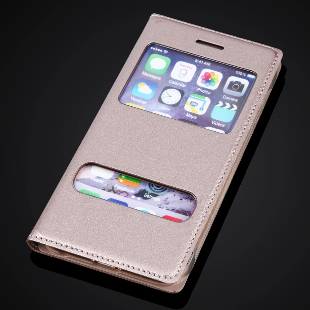 Кожаный флип чехол для iPhone 6 6S 4 7/6 Plus 5 дюймов Apple iPhone6 чехлы с окошком просмотра|mobile